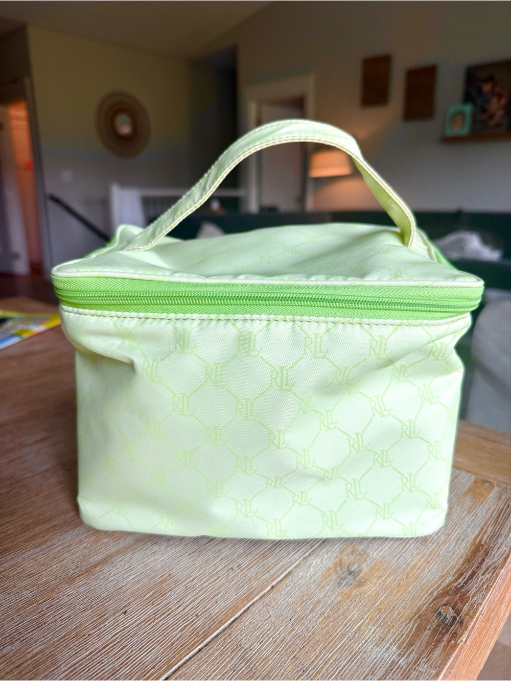 Ralph Lauren Pastel Lime Green Zip-Top Makeup Organizer Lunchbox Size
